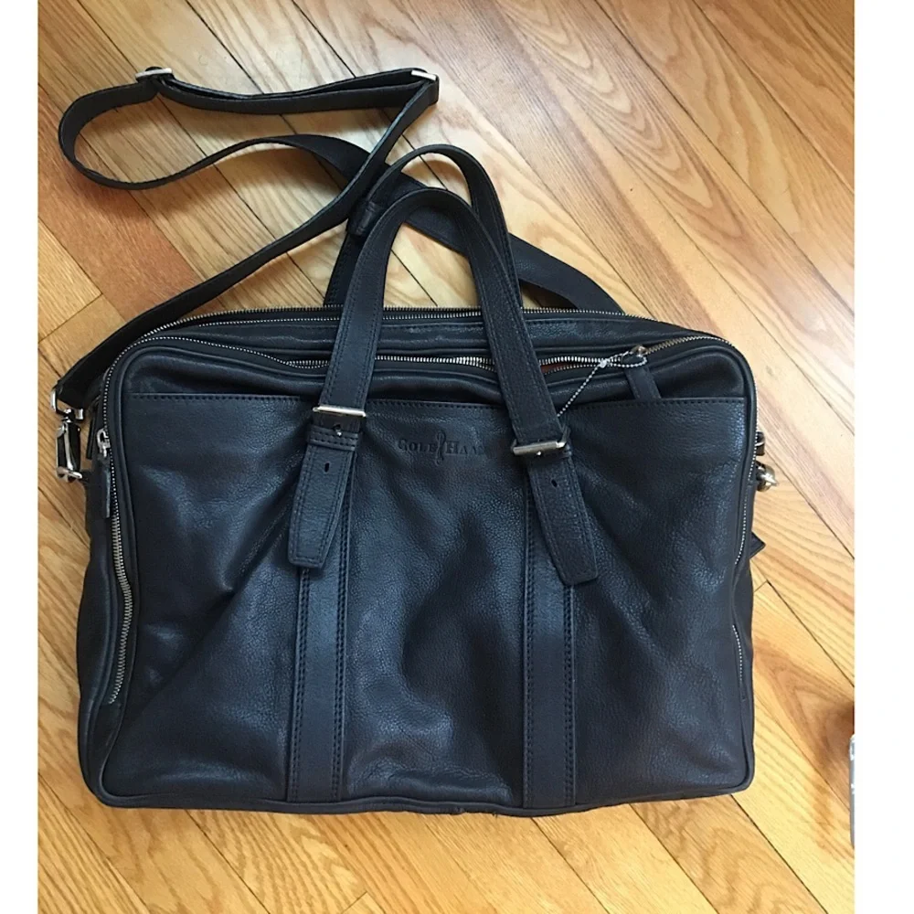 Cole Haan Black Leather Briefcase Shoulder Bag